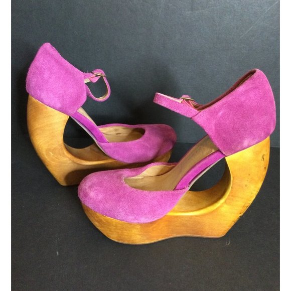 Jeffrey Campbell Foxy Wood Platform High Heel Shoes Adjustable Size 6 6M - Picture 3 of 14